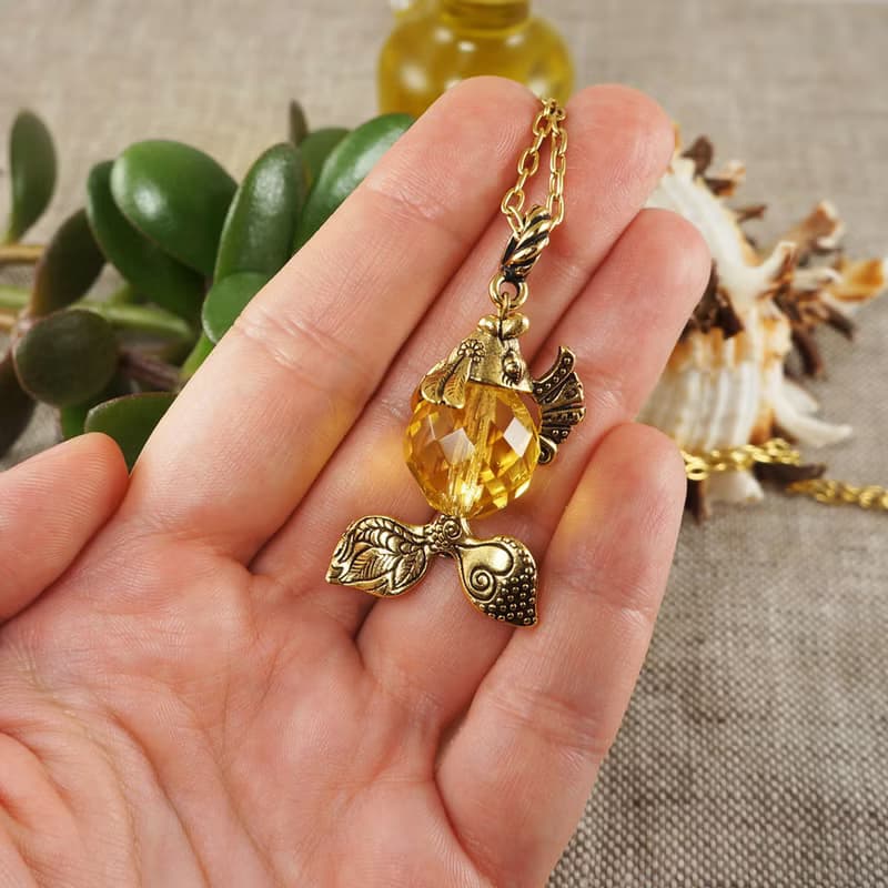 Gold Fish Yellow Czech Glass Fish Marine Maritime Pendant Necklace Woman Jewelry