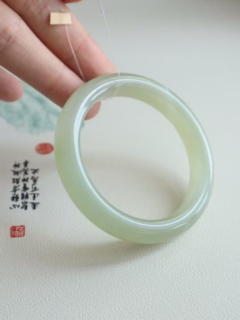 天然晴水和田玉手鐲冰底晴水料顏色美脂很厚玉質溫潤水頭足54圈口