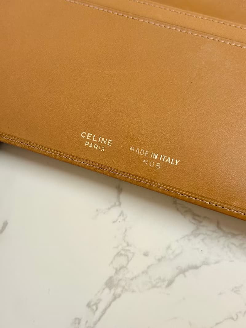 【初夏優惠】中古二手Celine咖啡色老花皮革長夾錢包小手拿袋