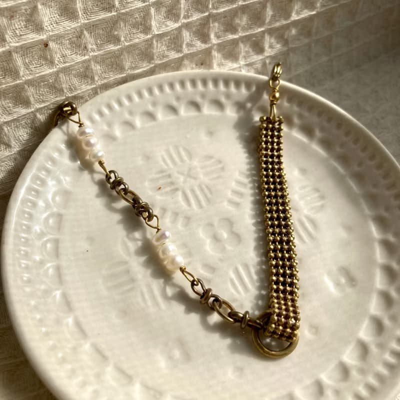 老林雜貨 | 珍珠設計黃銅錶帶手鍊