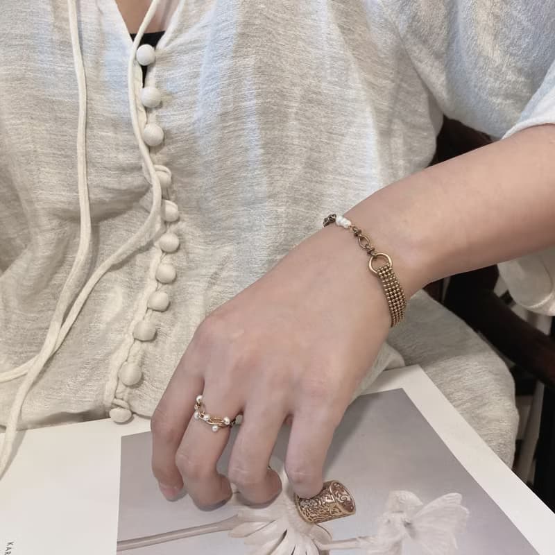 老林雜貨 | 珍珠設計黃銅錶帶手鍊