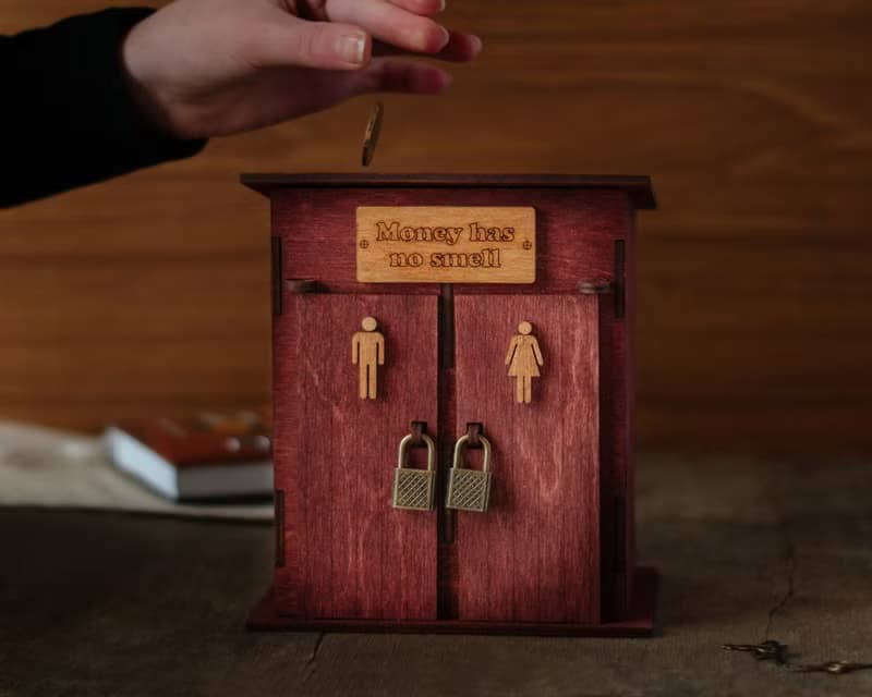 Custom text toilet piggy bank Two section money bank with two locks Funny decor