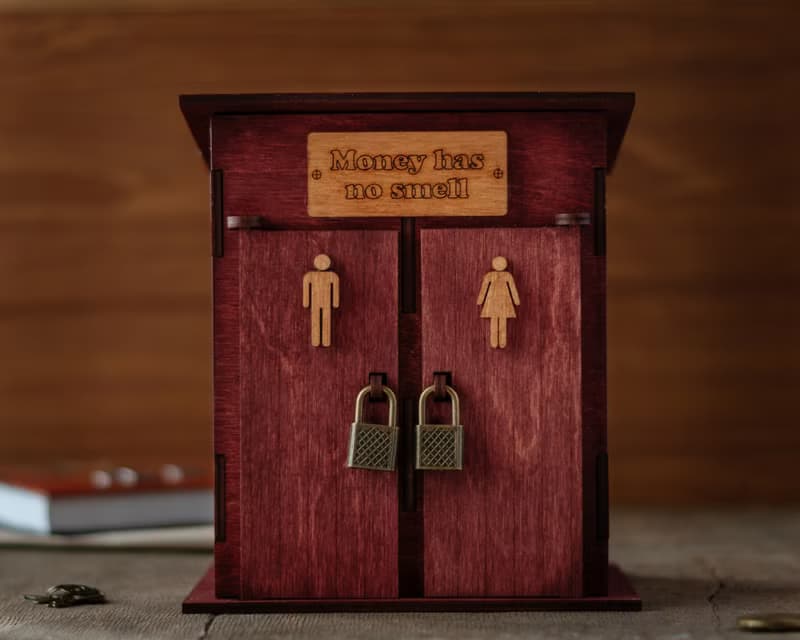Custom text toilet piggy bank Two section money bank with two locks Funny decor