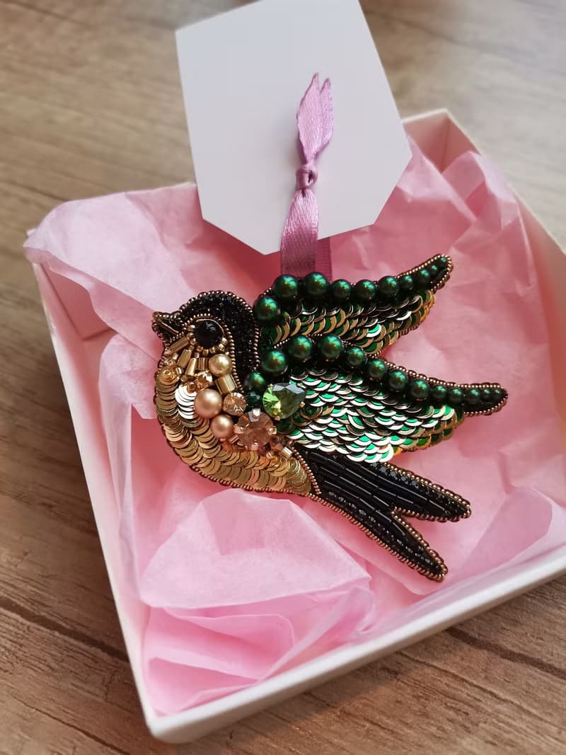蜂鳥 別針,  swallow bird jewelry brooch beaded, Green bird jewelry
