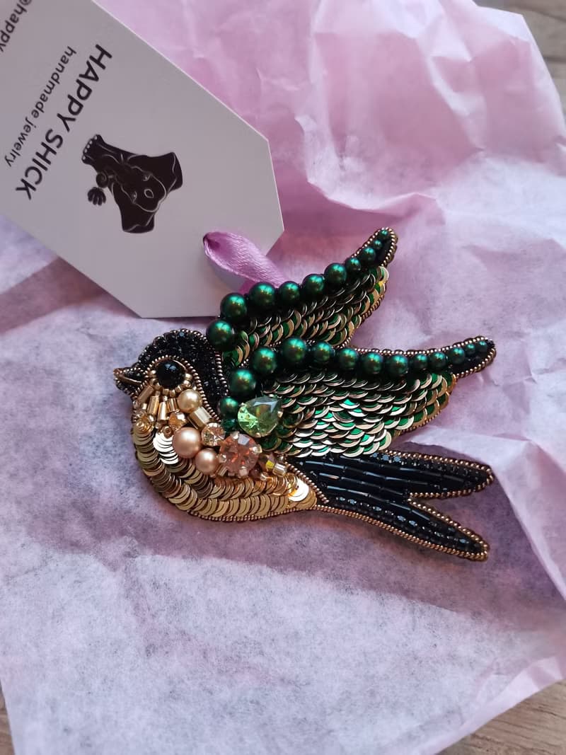 蜂鳥 別針,  swallow bird jewelry brooch beaded, Green bird jewelry