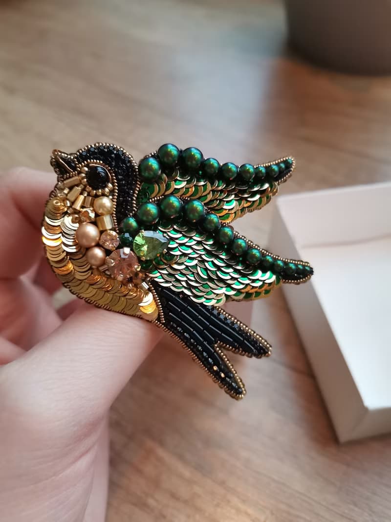 蜂鳥 別針,  swallow bird jewelry brooch beaded, Green bird jewelry