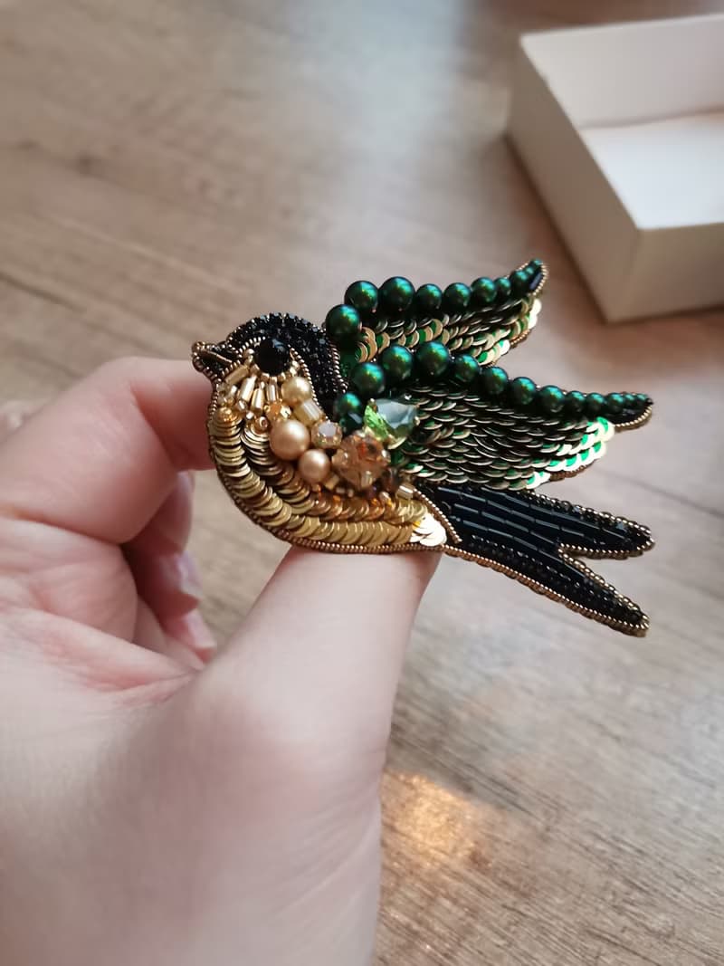 蜂鳥 別針,  swallow bird jewelry brooch beaded, Green bird jewelry