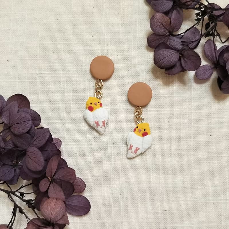 【小鳥躺躺】玄鳳鸚鵡 鳥耳環 鸚鵡耳環 軟陶耳環/耳夾
