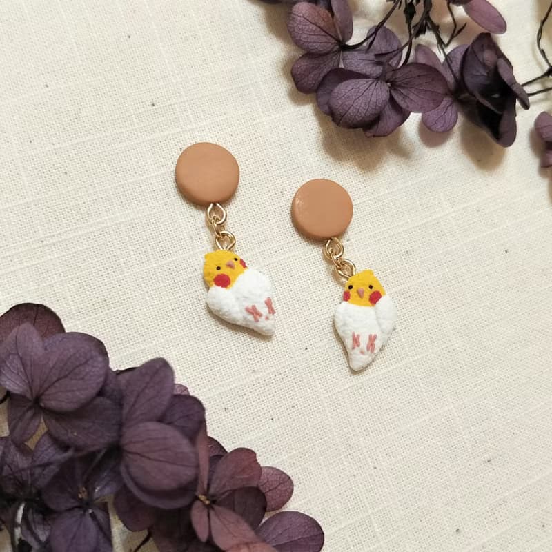 【小鳥躺躺】玄鳳鸚鵡 鳥耳環 鸚鵡耳環 軟陶耳環/耳夾