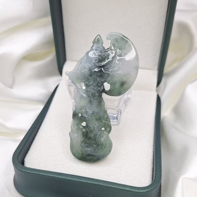緬甸藍水飄花 龍斧 掛件 擺件 | 天然緬甸玉A貨翡翠