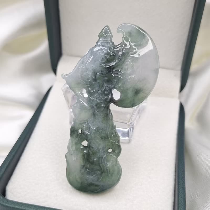 緬甸藍水飄花 龍斧 掛件 擺件 | 天然緬甸玉A貨翡翠