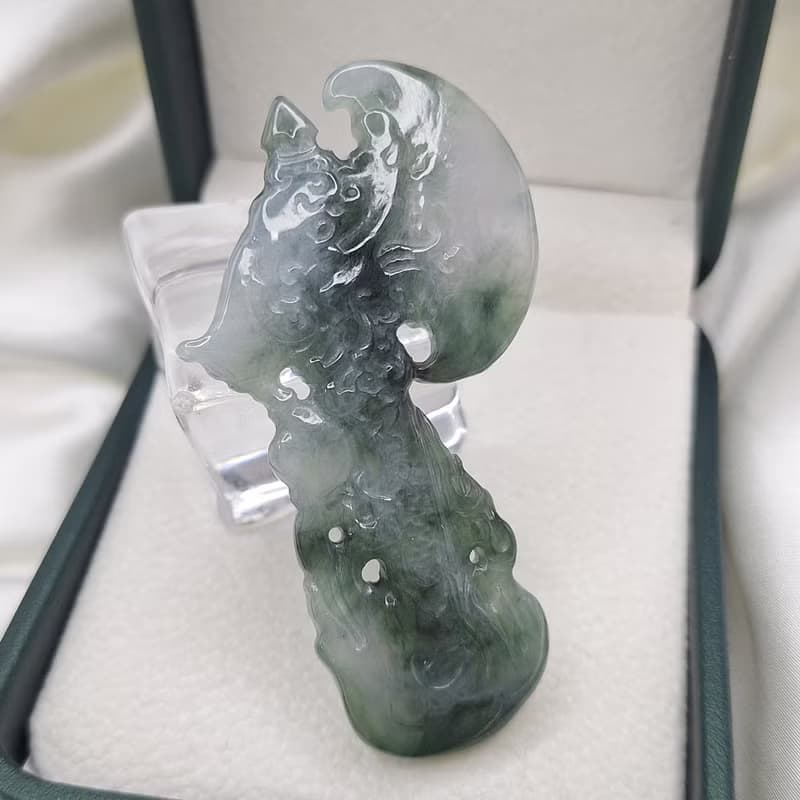 緬甸藍水飄花 龍斧 掛件 擺件 | 天然緬甸玉A貨翡翠
