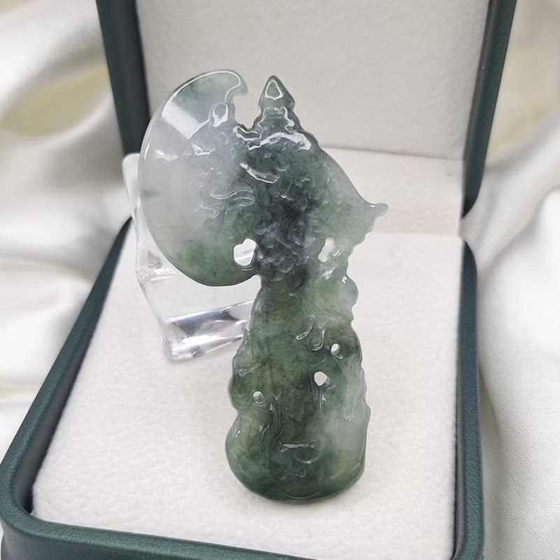 緬甸藍水飄花 龍斧 掛件 擺件 | 天然緬甸玉A貨翡翠