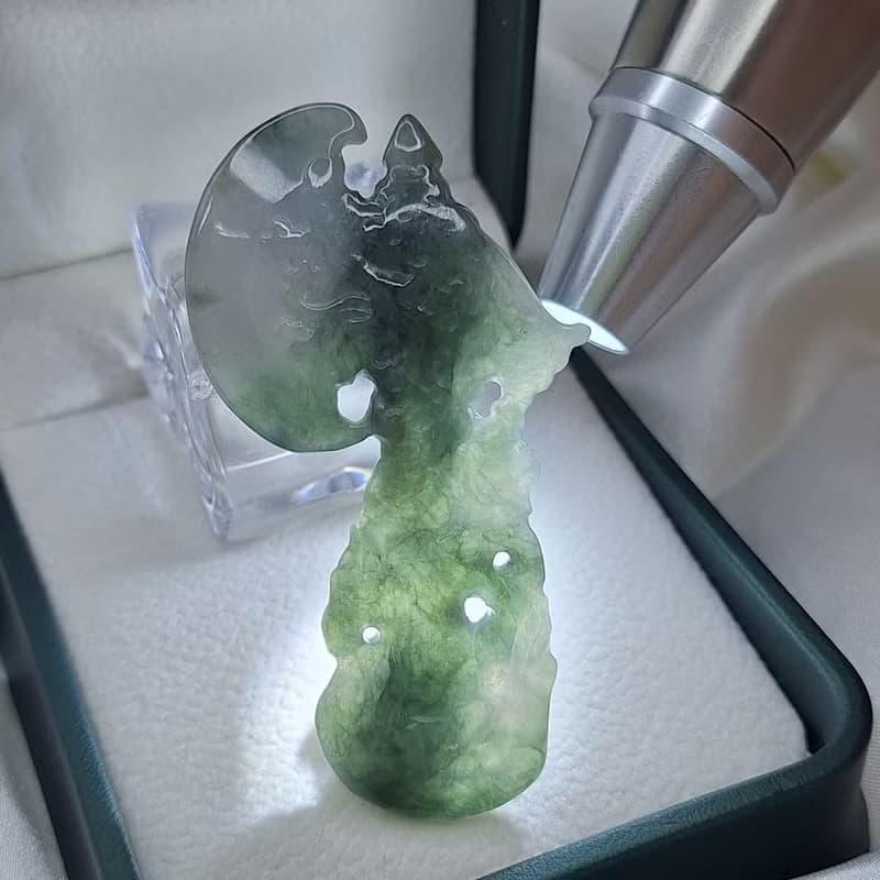 緬甸藍水飄花 龍斧 掛件 擺件 | 天然緬甸玉A貨翡翠