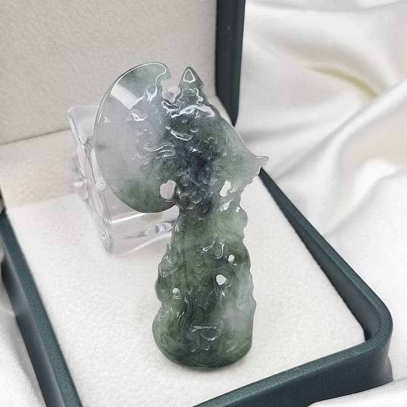 緬甸藍水飄花 龍斧 掛件 擺件 | 天然緬甸玉A貨翡翠