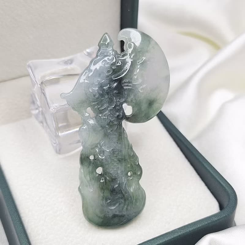 緬甸藍水飄花 龍斧 掛件 擺件 | 天然緬甸玉A貨翡翠
