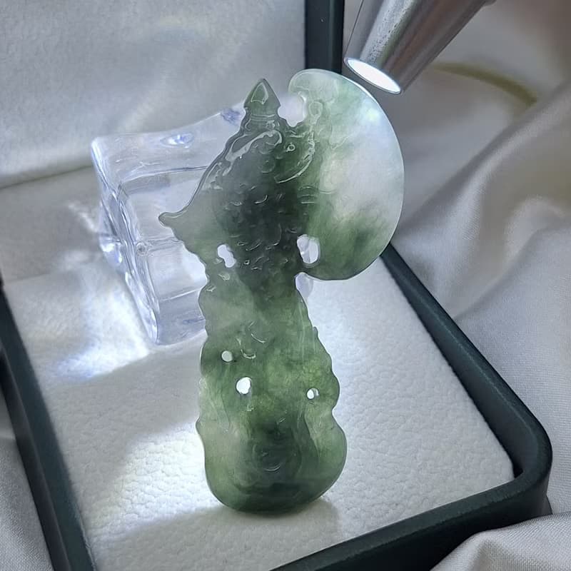 緬甸藍水飄花 龍斧 掛件 擺件 | 天然緬甸玉A貨翡翠