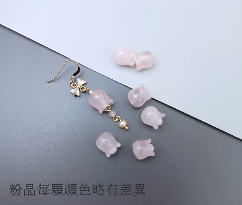 檸檬手作   粉晶鈴蘭耳環/美國14K包金防敏耳勾/可改耳夾