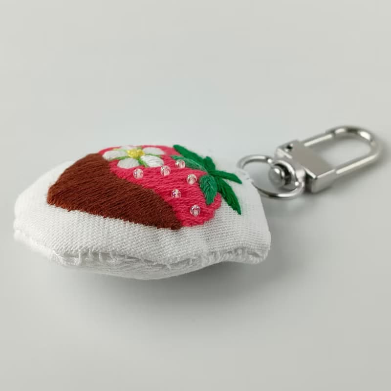 チョコがけいちごの刺繍キーホルダー
