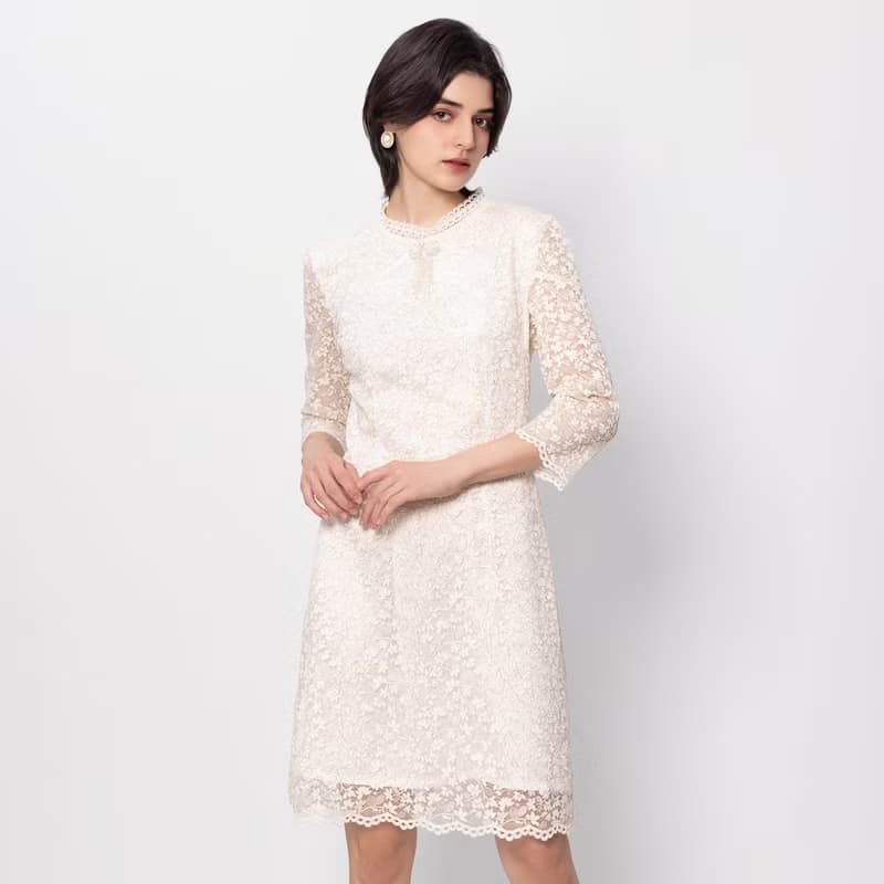 【MEDUSA】金色描邊米白蕾絲小禮服(M-XL) | 禮服洋裝 媽媽禮服