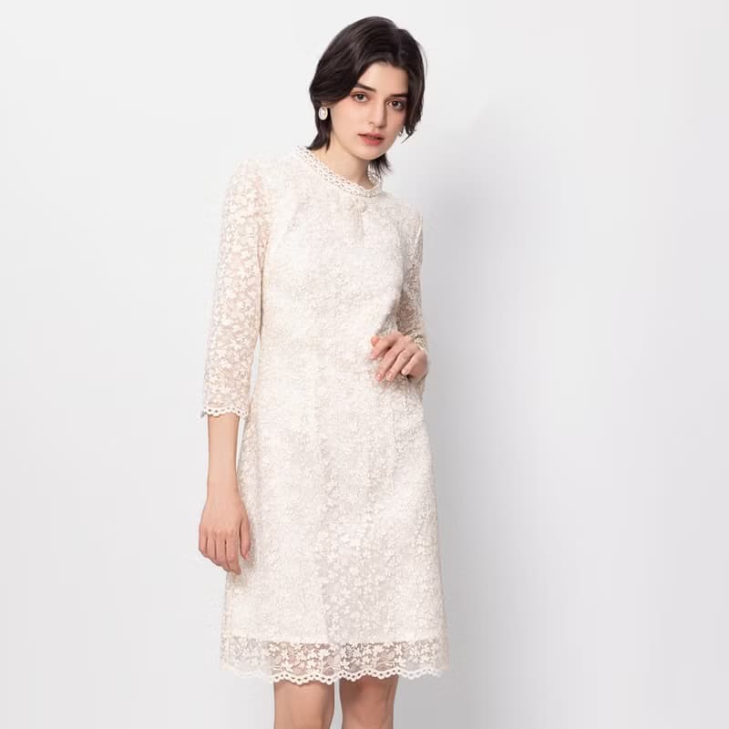 【MEDUSA】金色描邊米白蕾絲小禮服(M-XL) | 禮服洋裝 媽媽禮服