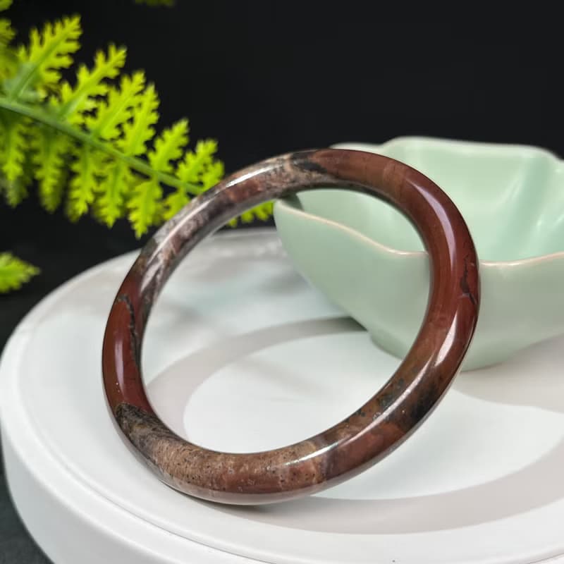 巧克力色薔薇輝手镯57MM 獨特細圓條玫瑰石桃花玉手環 美好圓融