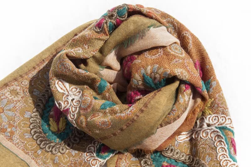 保暖毛毯 刺繡羊毛披肩/針織圍巾/刺繡圍巾/羊絨披巾/喀什米爾Cashmere 聖誕節禮物 交換禮物 母親節 父親節-花