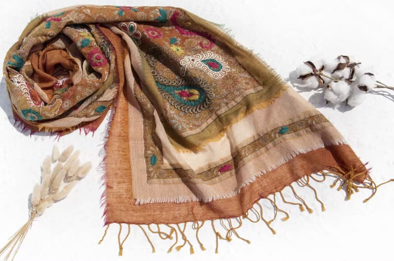 保暖毛毯 刺繡羊毛披肩/針織圍巾/刺繡圍巾/羊絨披巾/喀什米爾Cashmere 聖誕節禮物 交換禮物 母親節 父親節-花