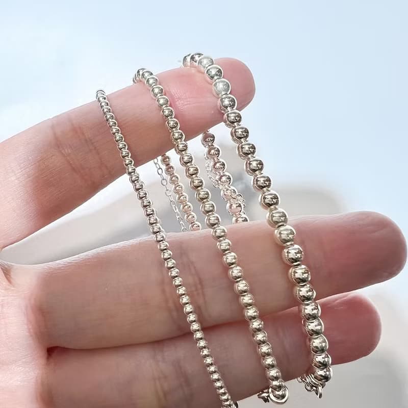925銀珠x銀鍊層次純銀手鍊 彈性款手串 細鍊寬2mm 3mm 4mm 3選1