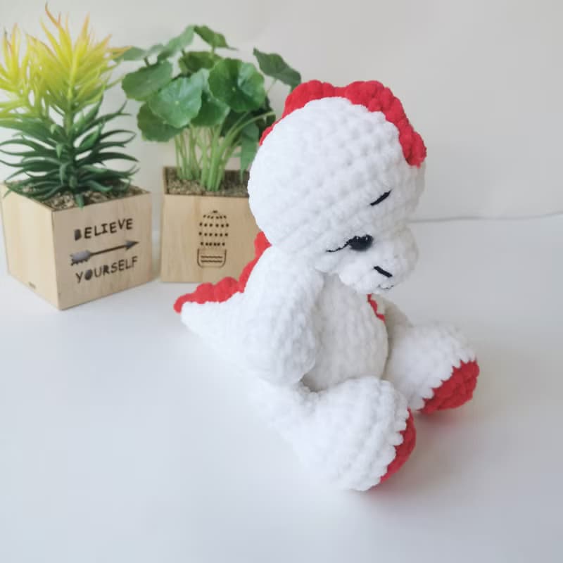 Crochet dinosaur, Dinosaur plush stuffed toy, White dinosaur baby shower gift