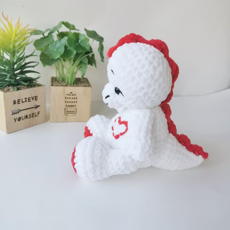Crochet dinosaur, Dinosaur plush stuffed toy, White dinosaur baby shower gift