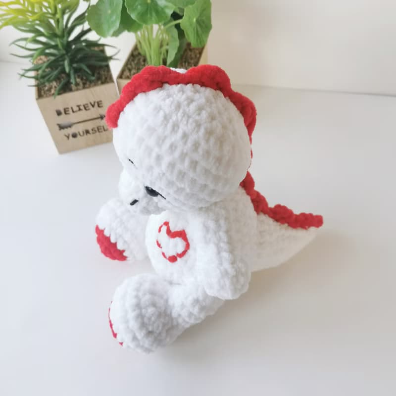 Crochet dinosaur, Dinosaur plush stuffed toy, White dinosaur baby shower gift