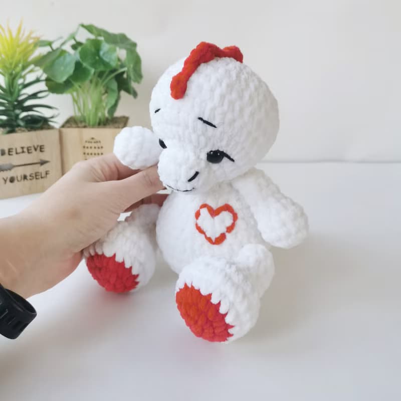 Crochet dinosaur, Dinosaur plush stuffed toy, White dinosaur baby shower gift