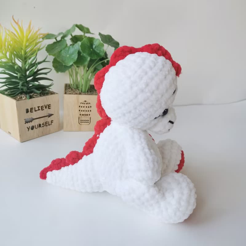 Crochet dinosaur, Dinosaur plush stuffed toy, White dinosaur baby shower gift