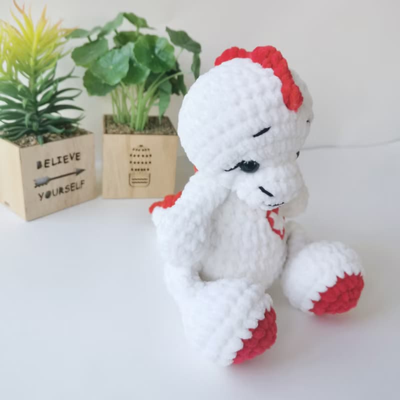 Crochet dinosaur, Dinosaur plush stuffed toy, White dinosaur baby shower gift