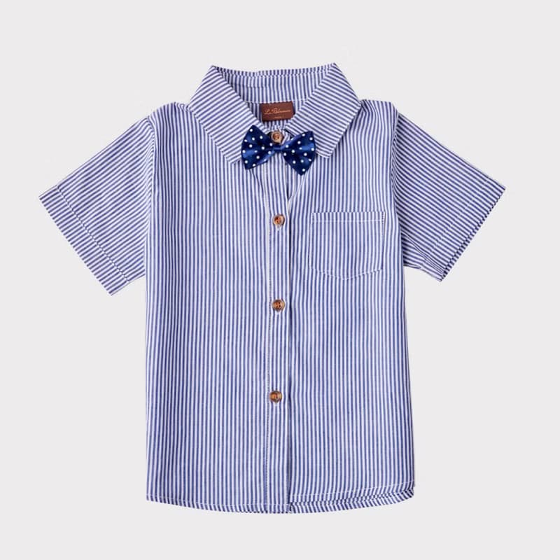 //生日派對.畢業典禮.花童禮服//Charles系列藍細條紋上衣白短褲