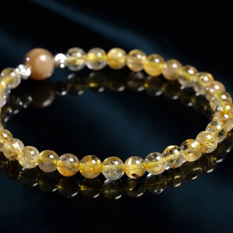 纖細優雅系列│【天照金環】黑金太陽石×金鈦晶 水晶手鍊 開運