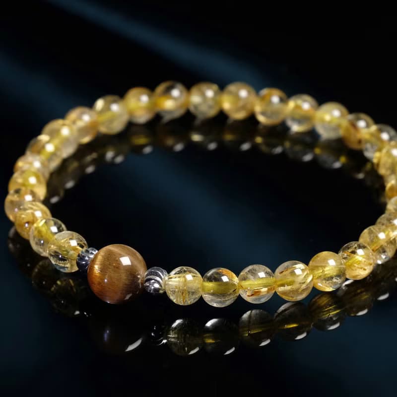 纖細優雅系列│【天照金環】黑金太陽石×金鈦晶 水晶手鍊 開運