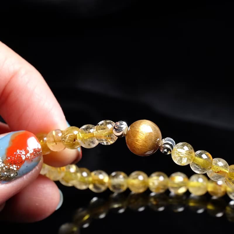 纖細優雅系列│【天照金環】黑金太陽石×金鈦晶 水晶手鍊 開運