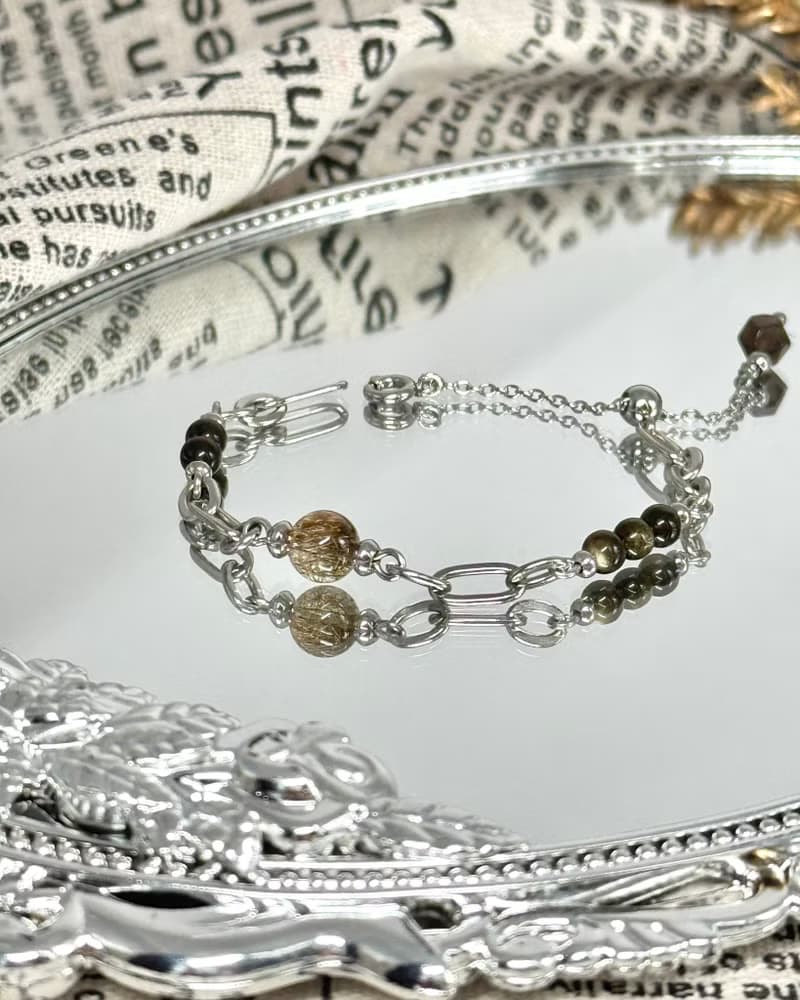 浪漫金幣公主水晶設計手鍊 - 醫療鋼 / 魔鬼髮晶/金曜石/茶晶