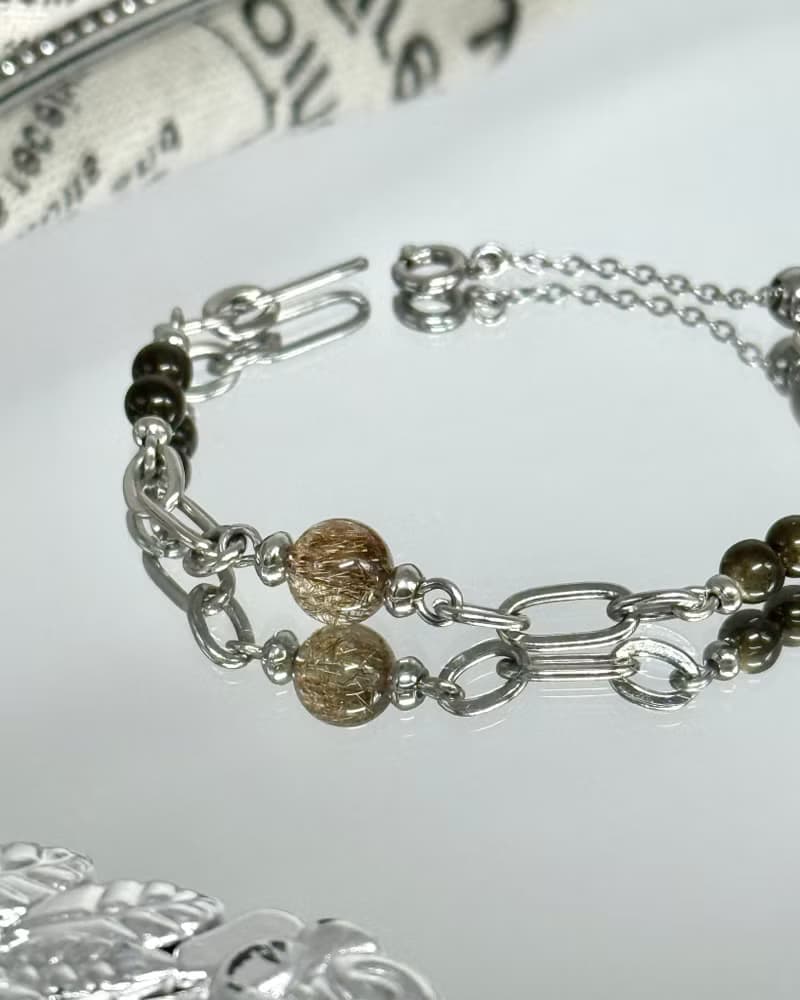 浪漫金幣公主水晶設計手鍊 - 醫療鋼 / 魔鬼髮晶/金曜石/茶晶