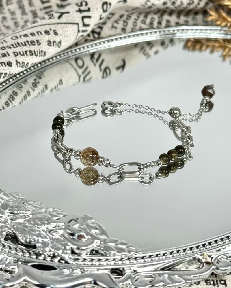 浪漫金幣公主水晶設計手鍊 - 醫療鋼 / 魔鬼髮晶/金曜石/茶晶