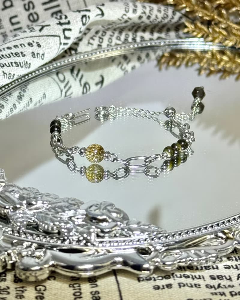 浪漫金幣公主水晶設計手鍊 - 醫療鋼 / 魔鬼髮晶/金曜石/茶晶