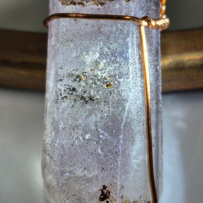 •淡淡的• 紫白骸骨水晶 水晶原礦吊墜 手作金屬繞線