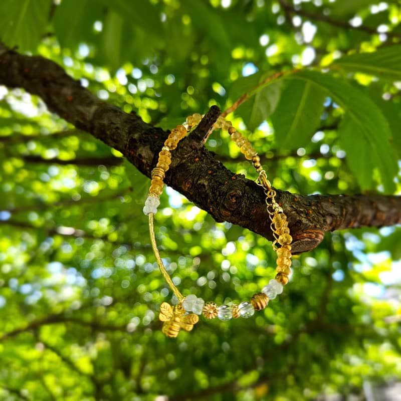 (天然石水晶手鍊)(黃水晶x藍月光石x白水晶)黃銅手鍊