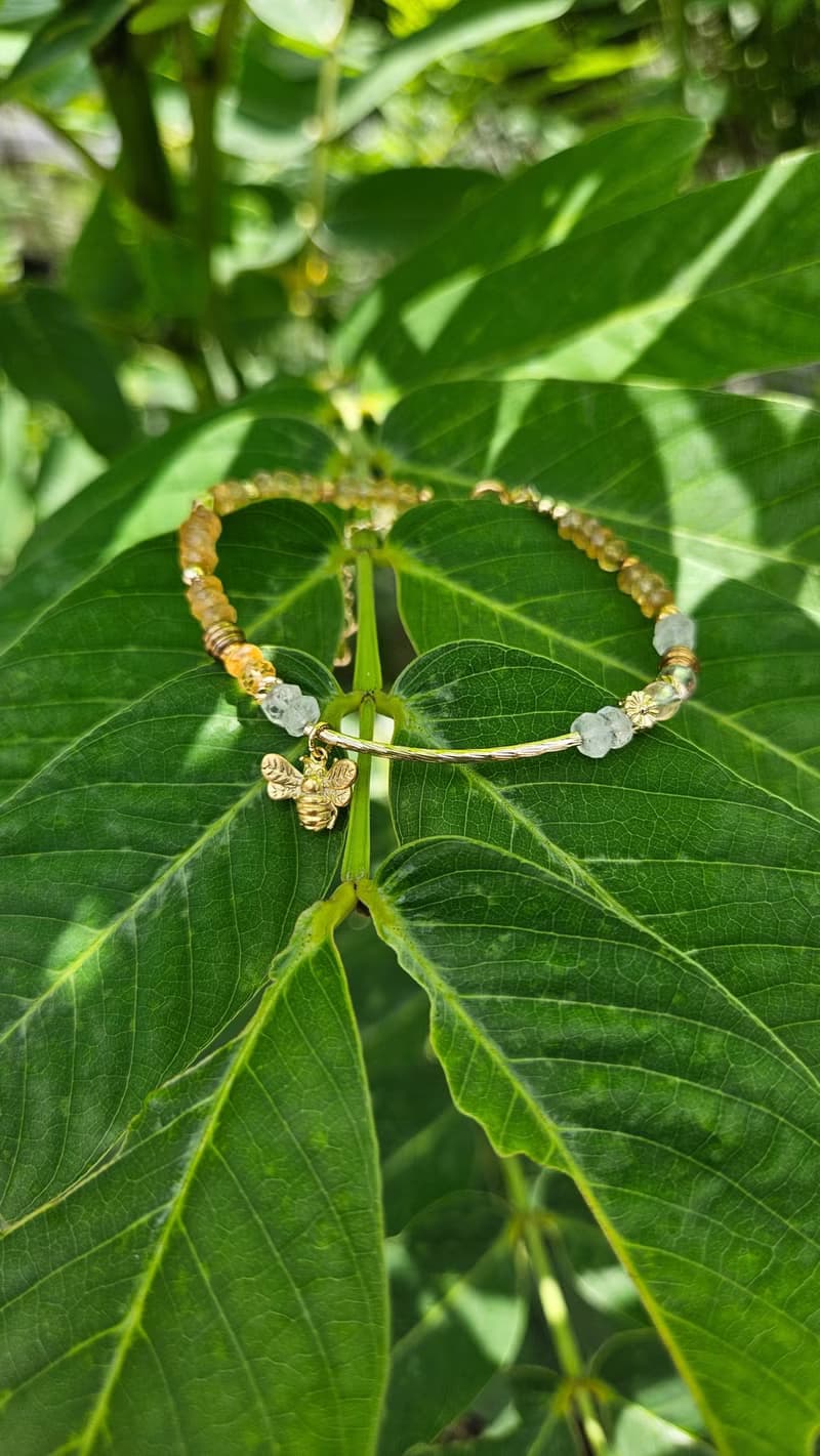 (天然石水晶手鍊)(黃水晶x藍月光石x白水晶)黃銅手鍊