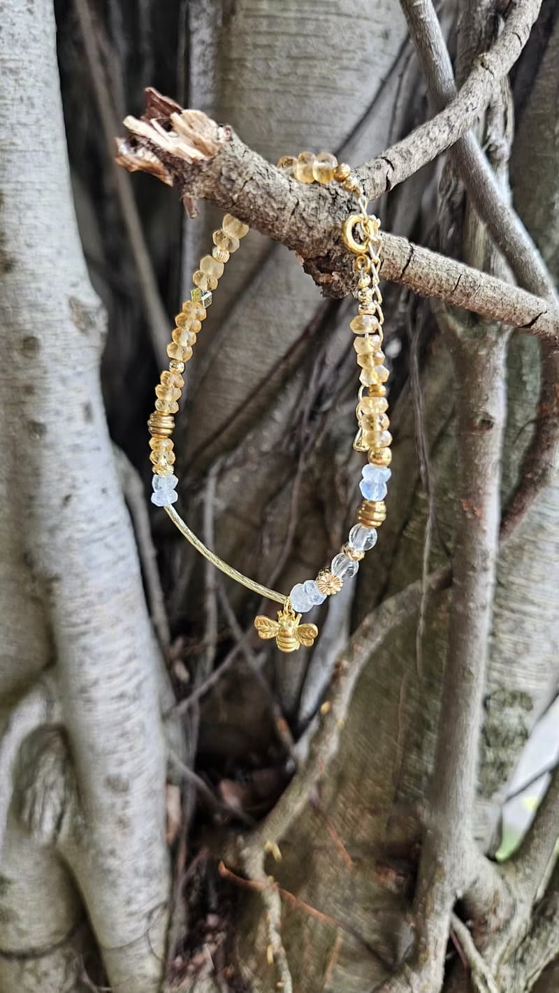 (天然石水晶手鍊)(黃水晶x藍月光石x白水晶)黃銅手鍊