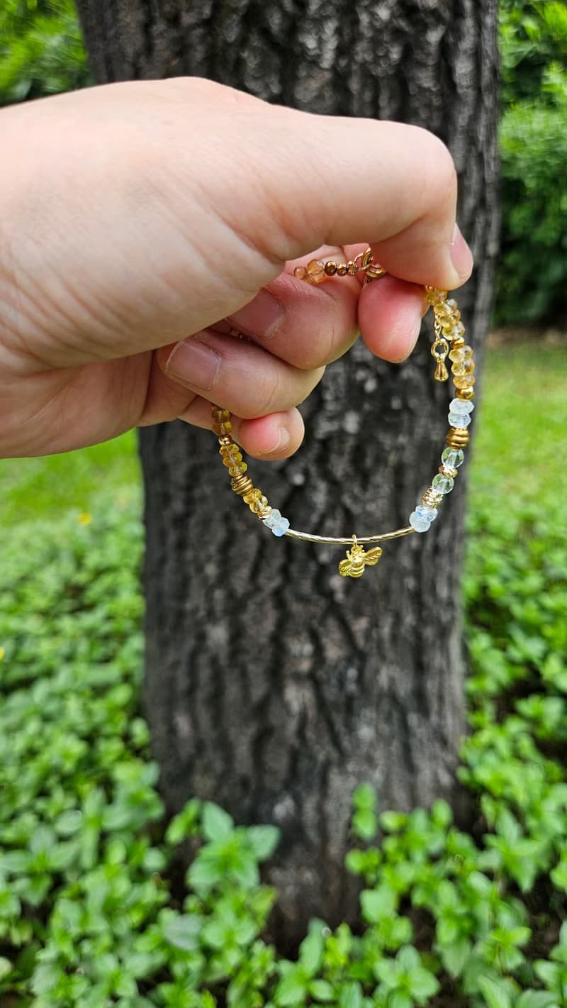 (天然石水晶手鍊)(黃水晶x藍月光石x白水晶)黃銅手鍊