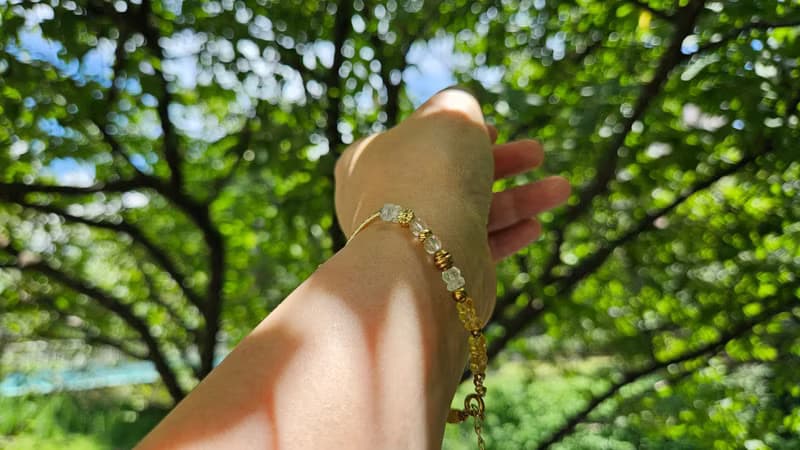 (天然石水晶手鍊)(黃水晶x藍月光石x白水晶)黃銅手鍊