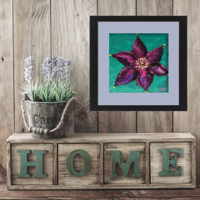 Clematis Painting Small Floral Original Painting Tiny Oil Painting Impasto Flowe